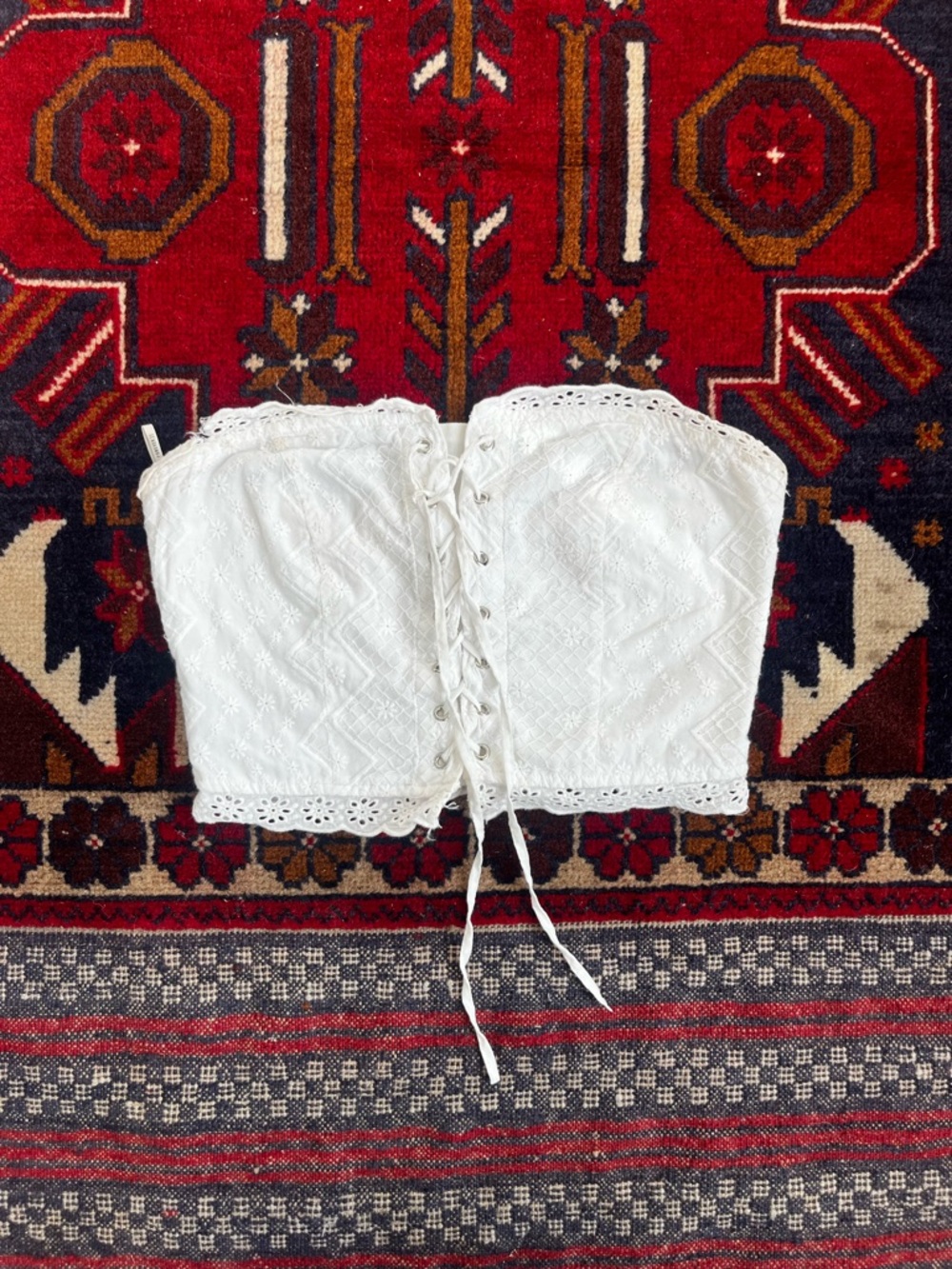 White Eyelet Lace-Up Crop Top